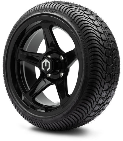 MODZ® 14" Drift Glossy Black Wheels & Street Tires Combo (Odyssey Tesseract Steel Belted Radial 215/35-14)