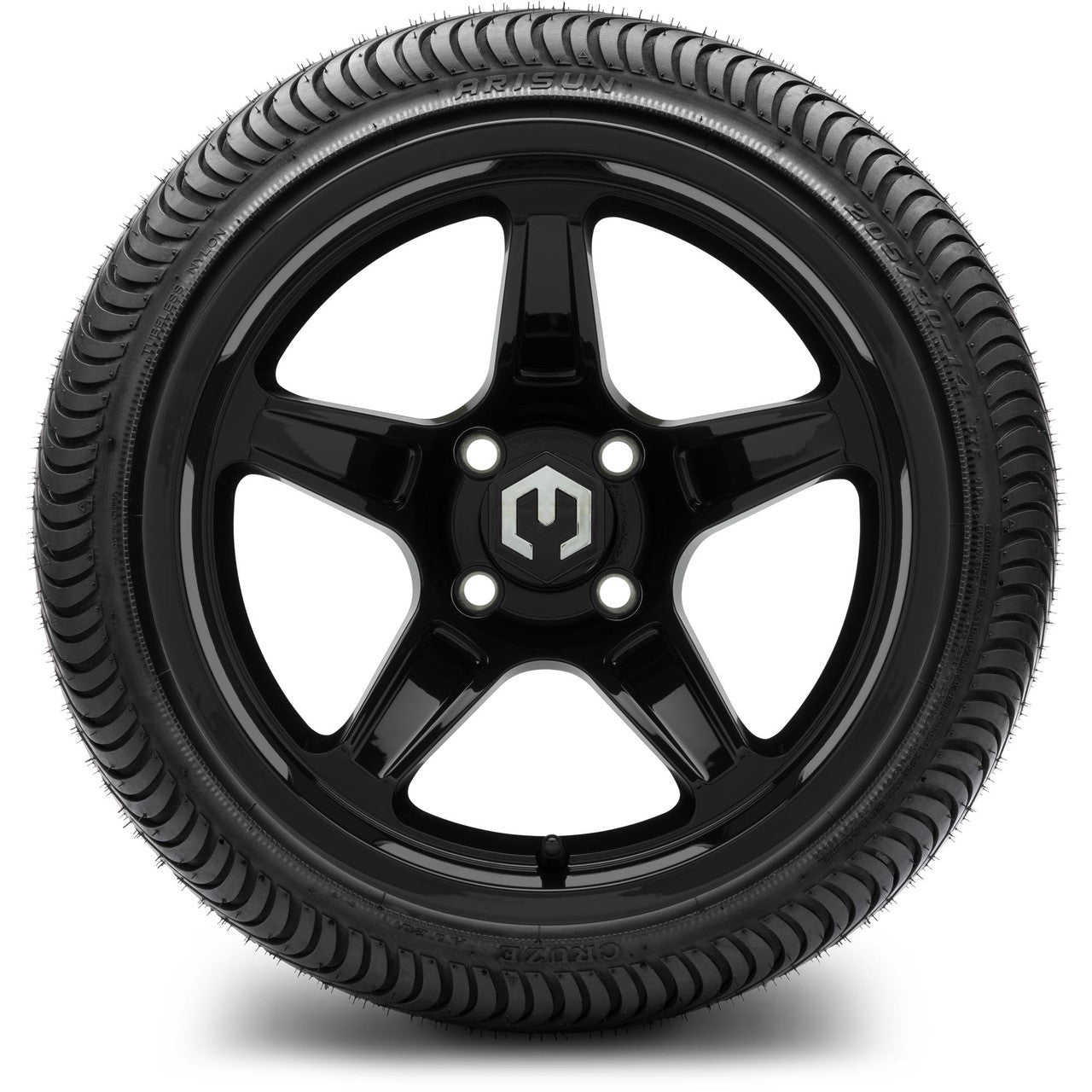 MODZ® 14" Drift Glossy Black Wheels & Street Tires Combo (Arisun Cruze 205/30-14)