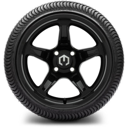MODZ® 14" Drift Glossy Black Wheels & Street Tires Combo (Odyssey Tesseract Steel Belted Radial 215/35-14)