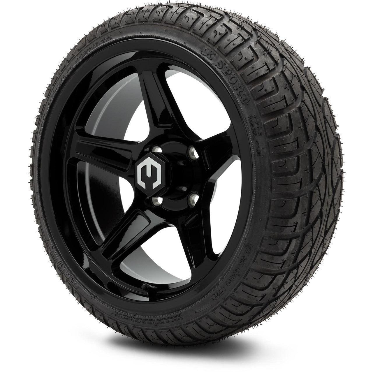MODZ® 14" Drift Glossy Black Wheels & Street Tires Combo (Odyssey Tesseract Steel Belted Radial 215/50-14)