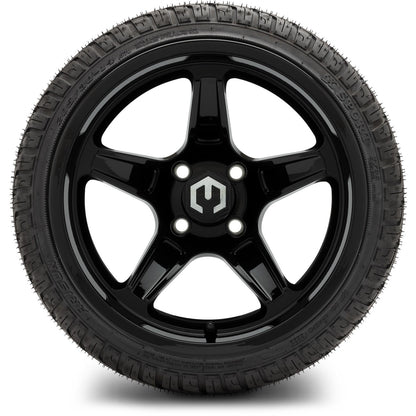 MODZ® 14" Drift Glossy Black Wheels & Street Tires Combo (Odyssey Tesseract Steel Belted Radial 215/50-14)