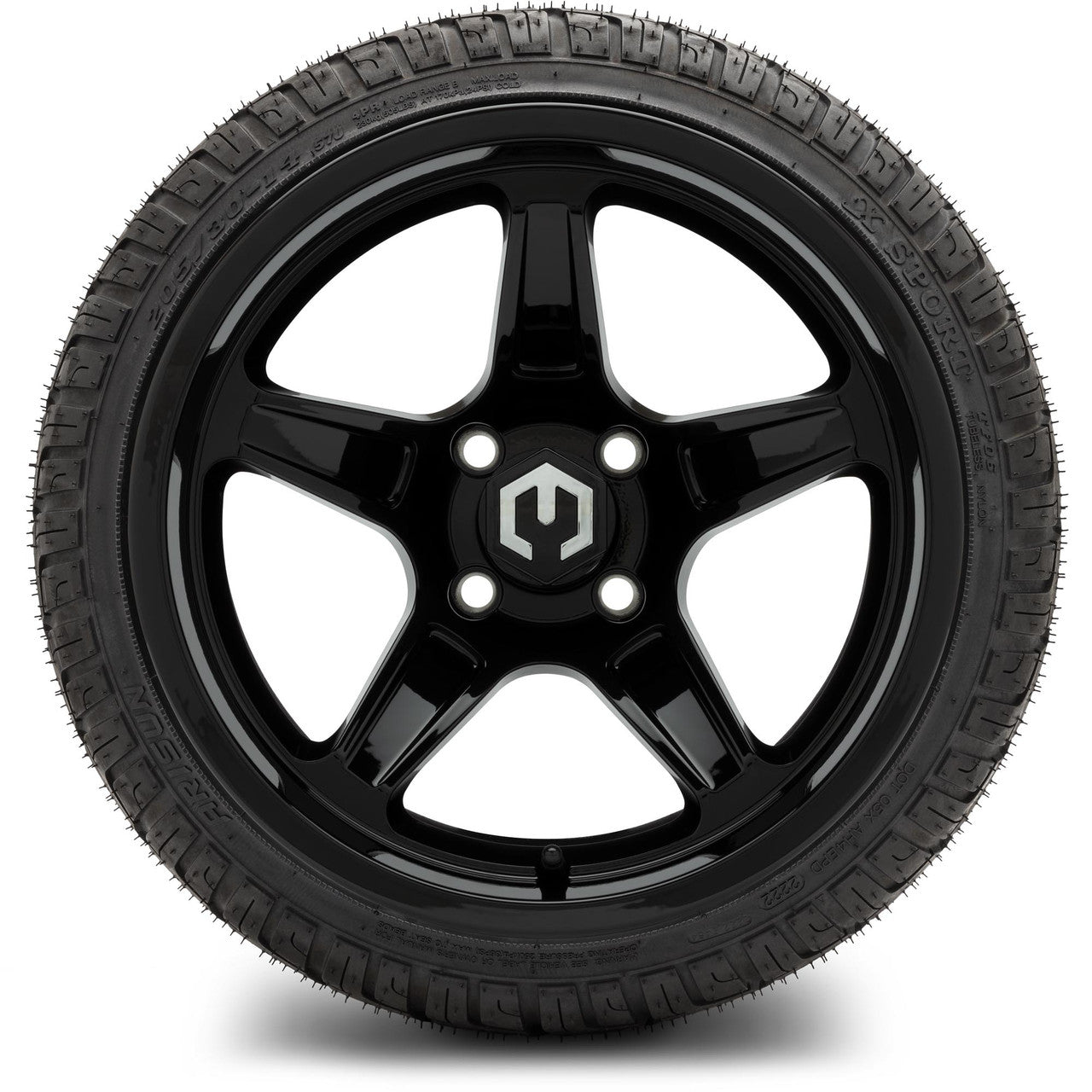MODZ® 14" Drift Glossy Black Wheels & Street Tires Combo (Odyssey Tesseract Steel Belted Radial 215/35-14)