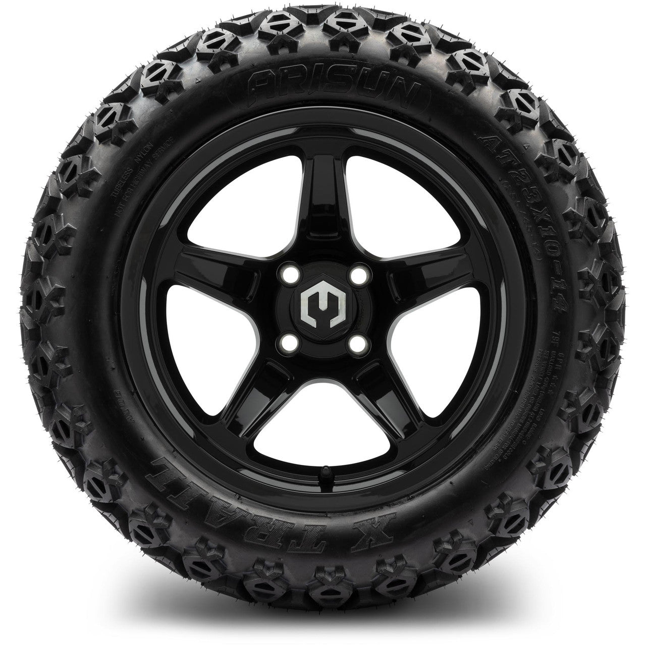 MODZ® 14" Drift Glossy Black Wheels & Off-Road Tires Combo (Arisun X-Trail All-Terrain 23x10-14)