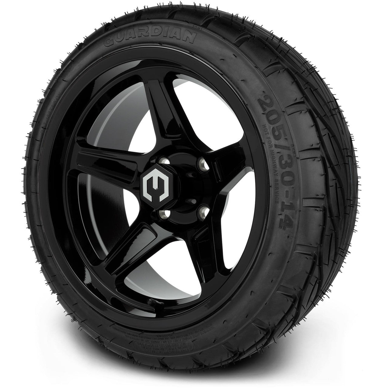 MODZ® 14" Drift Glossy Black Wheels & Street Tires Combo (Odyssey Tesseract Steel Belted Radial 215/50-14)