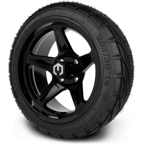 MODZ® 14" Drift Glossy Black Wheels & Street Tires Combo (MODZ Guardian 205/30-14)