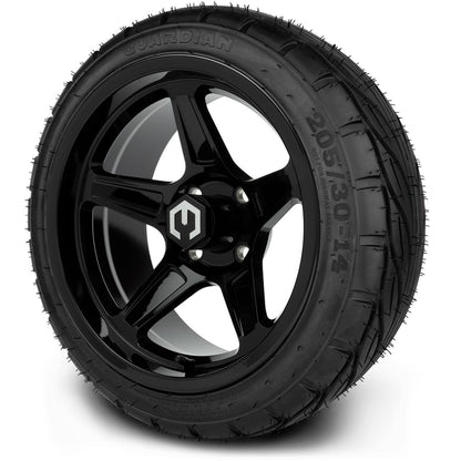 MODZ® 14" Drift Glossy Black Wheels & Street Tires Combo (MODZ Street Fox Radial 205/40-14)