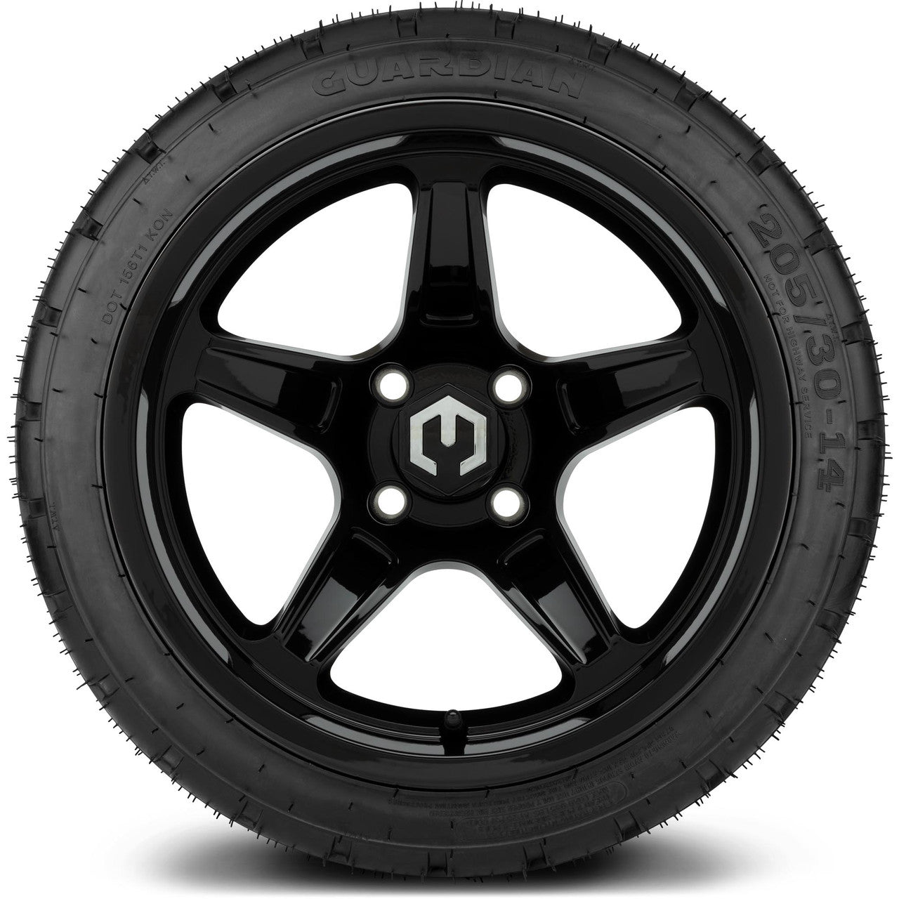 MODZ® 14" Drift Glossy Black Wheels & Street Tires Combo (Odyssey Tesseract Steel Belted Radial 215/50-14)