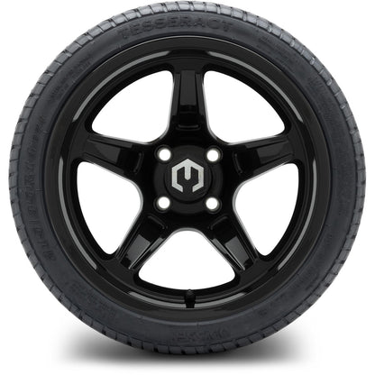 MODZ® 14" Drift Glossy Black Wheels & Street Tires Combo (Odyssey Tesseract Steel Belted Radial 215/50-14)