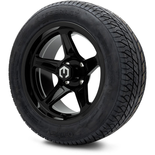 MODZ® 14" Drift Glossy Black Wheels & Street Tires Combo (Odyssey Tesseract Steel Belted Radial 215/50-14)