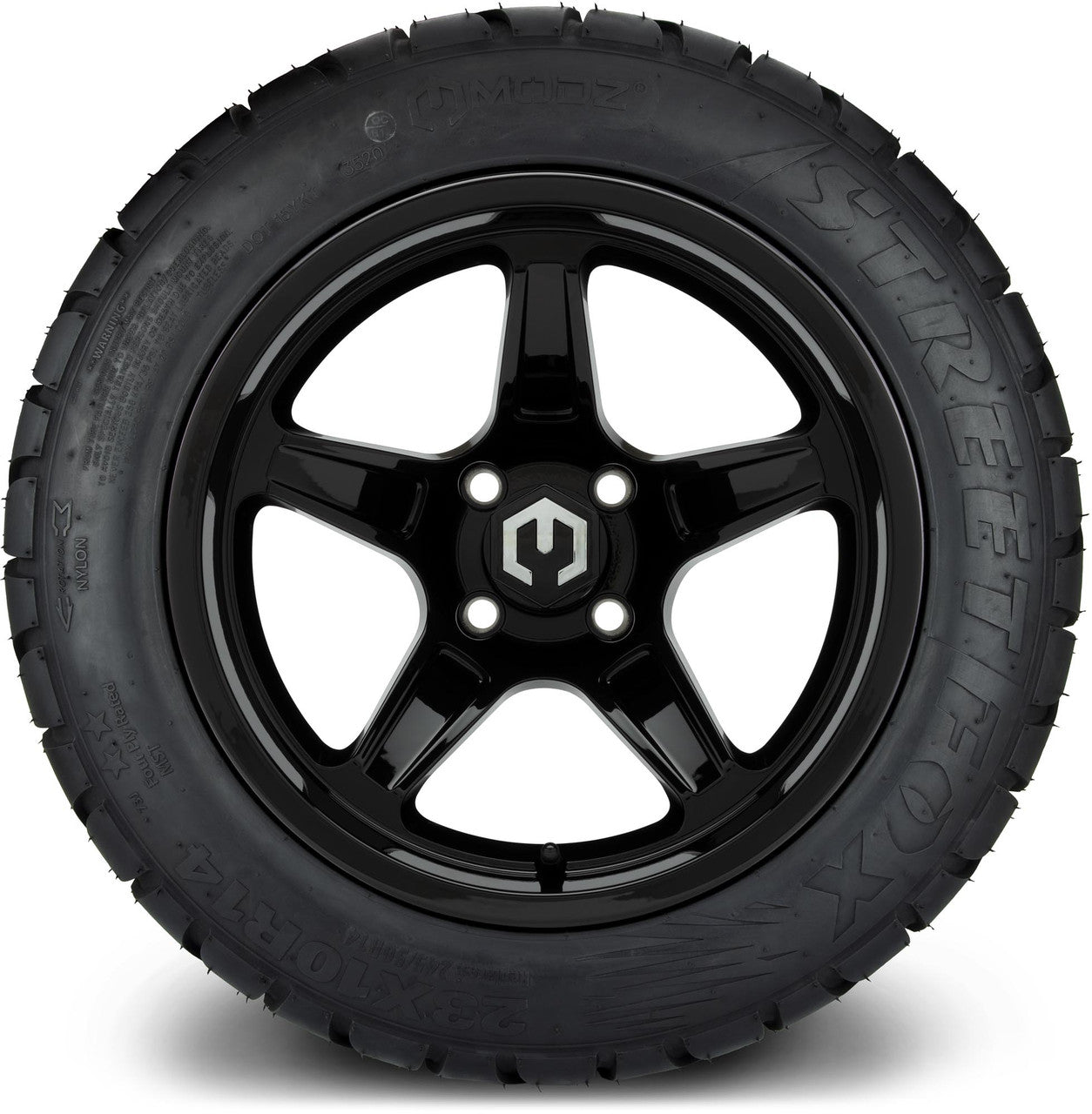 MODZ® 14" Drift Glossy Black Wheels & Street Tires Combo (MODZ Street Fox Radial 205/40-14)