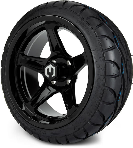 MODZ® 14" Drift Glossy Black Wheels & Street Tires Combo (MODZ Street Fox Radial 205/40-14)