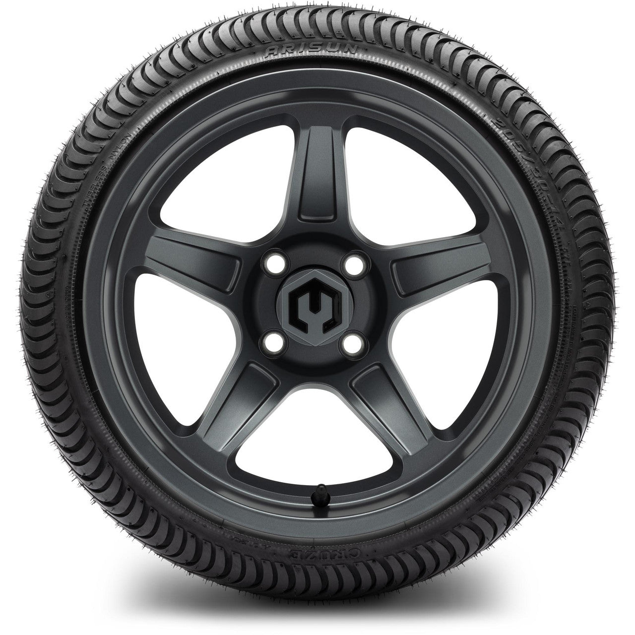 MODZ® 14" Drift Gunmetal Wheels & Street Tires Combo (Odyssey Tesseract Steel Belted Radial 215/50-14)