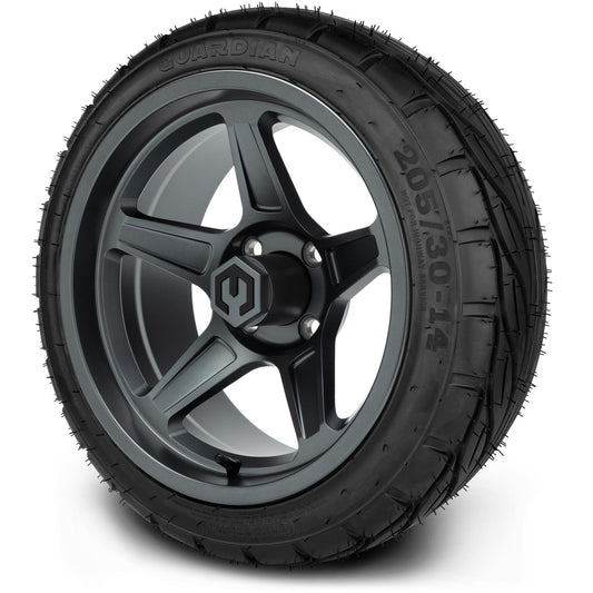 MODZ® 14" Drift Gunmetal Wheels & Street Tires Combo (MODZ Guardian 205/30-14)