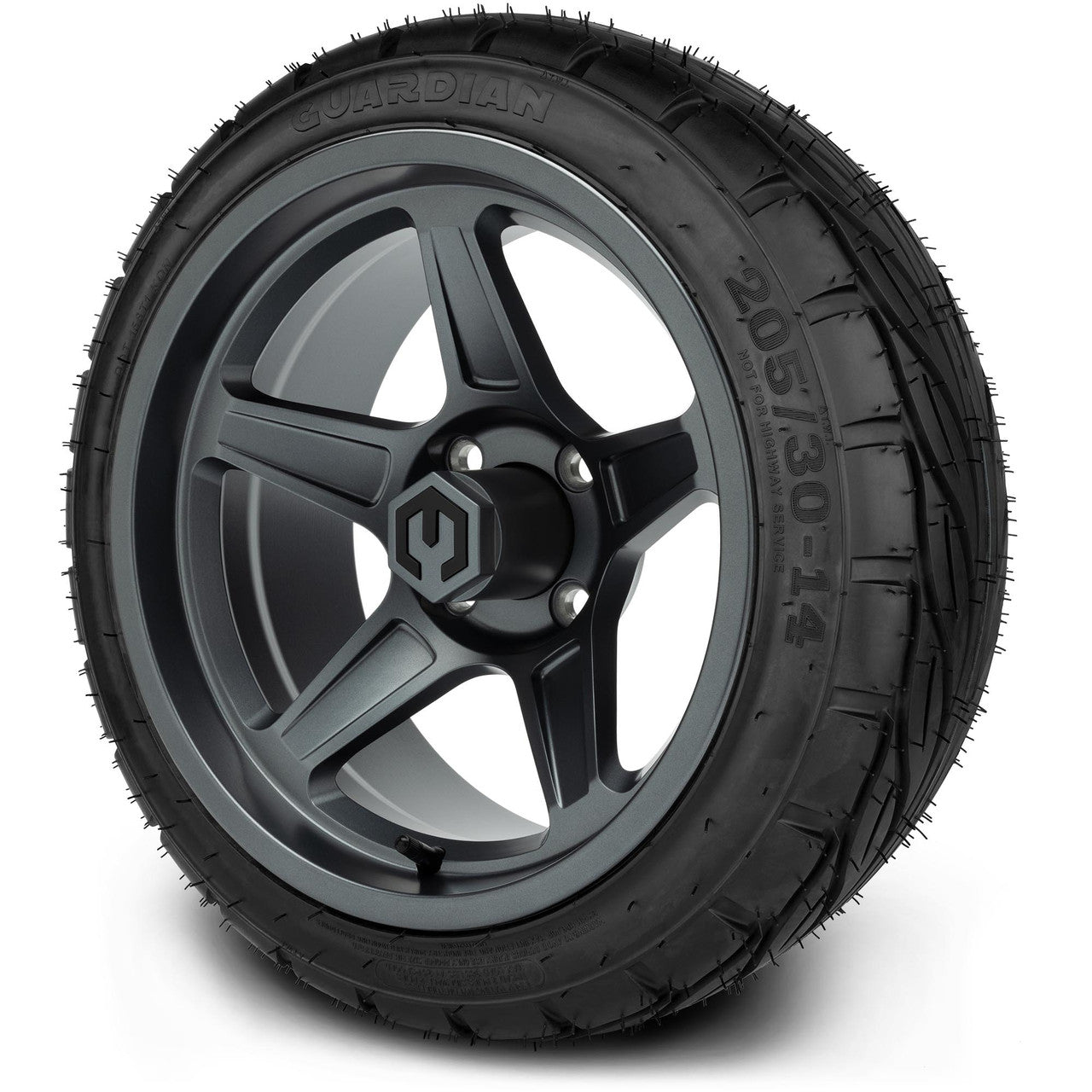 MODZ® 14" Drift Gunmetal Wheels & Street Tires Combo (Odyssey Tesseract Steel Belted Radial 215/50-14)