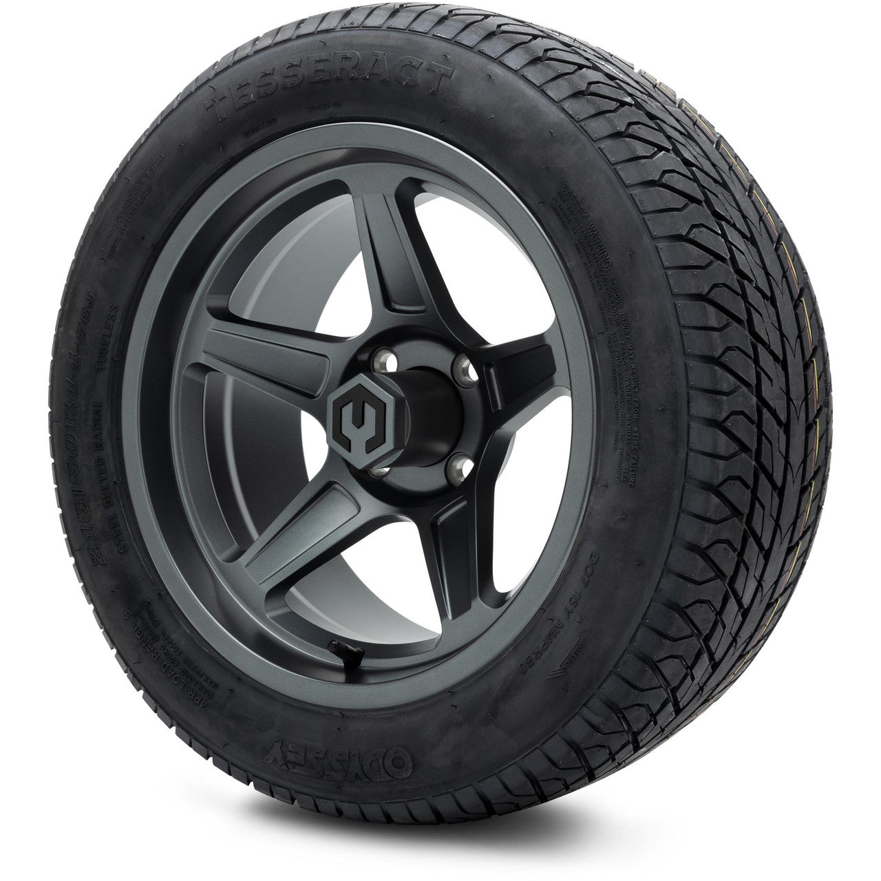 MODZ® 14" Drift Gunmetal Wheels & Street Tires Combo (Odyssey Tesseract Steel Belted Radial 215/50-14)