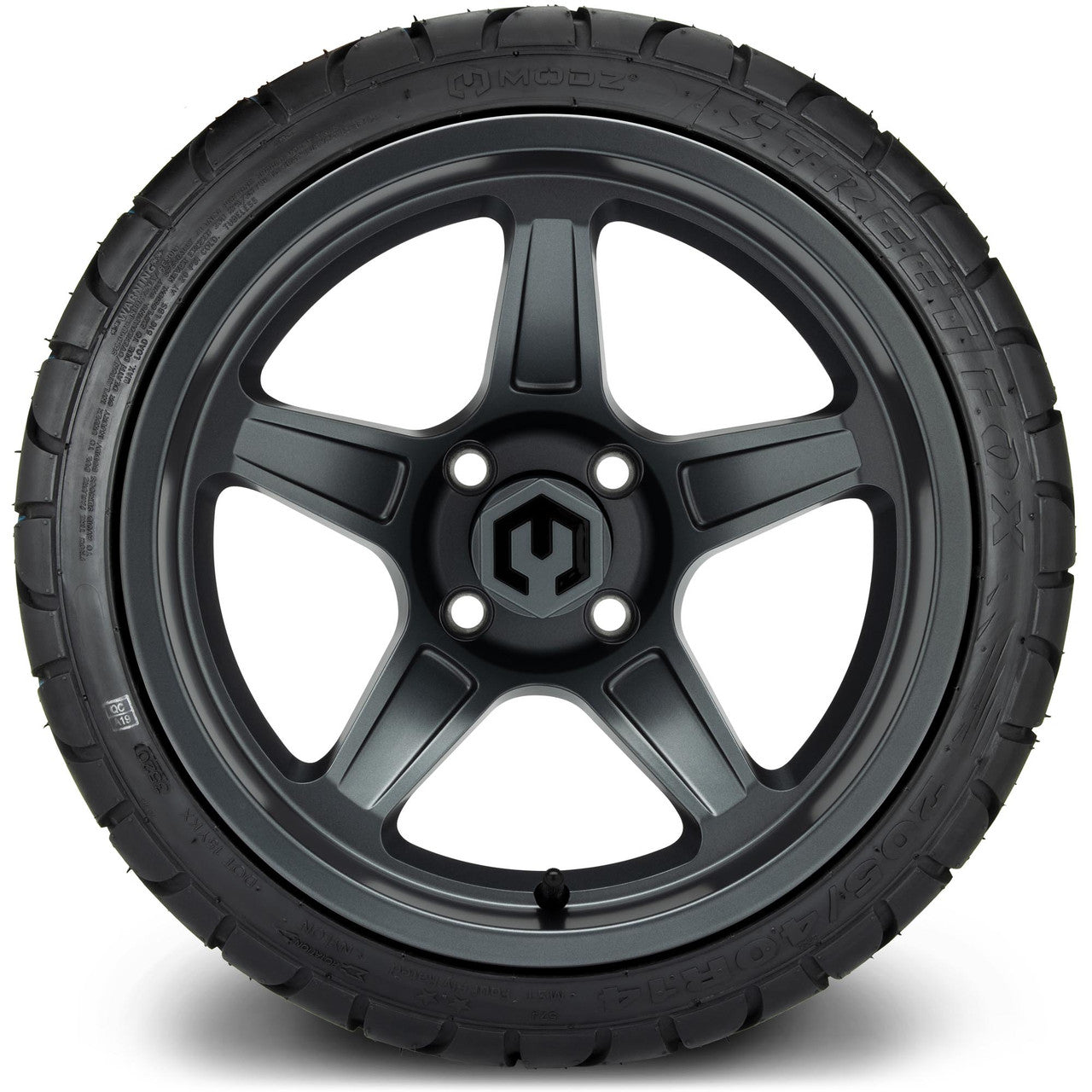 MODZ® 14" Drift Gunmetal Wheels & Street Tires Combo (Odyssey Tesseract Steel Belted Radial 215/50-14)