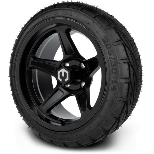 MODZ® 14" Drift Matte Black Wheels & Street Tires Combo (MODZ Guardian 205/30-14)