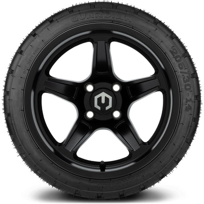 MODZ® 14" Drift Matte Black Wheels & Street Tires Combo (Odyssey Tesseract Steel Belted Radial 215/35-14)