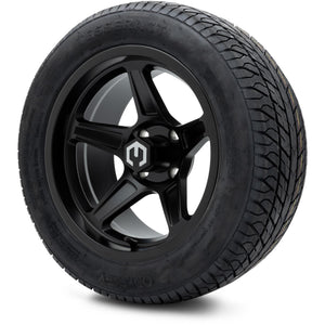 MODZ® 14" Drift Matte Black Wheels & Street Tires Combo (Odyssey Tesseract Steel Belted Radial 215/50-14)