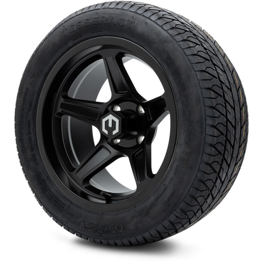 MODZ® 14" Drift Matte Black Wheels & Street Tires Combo (Odyssey Tesseract Steel Belted Radial 215/50-14)