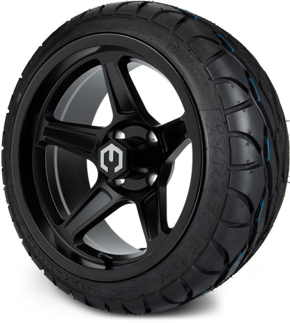 MODZ® 14" Drift Matte Black Wheels & Street Tires Combo (Odyssey Tesseract Steel Belted Radial 215/50-14)