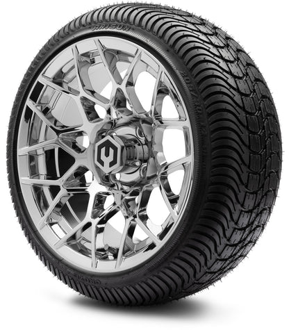 MODZ® 14" Blitz Chrome Wheels & Street Tires Combo (Odyssey Tesseract Steel Belted Radial 215/50-14)
