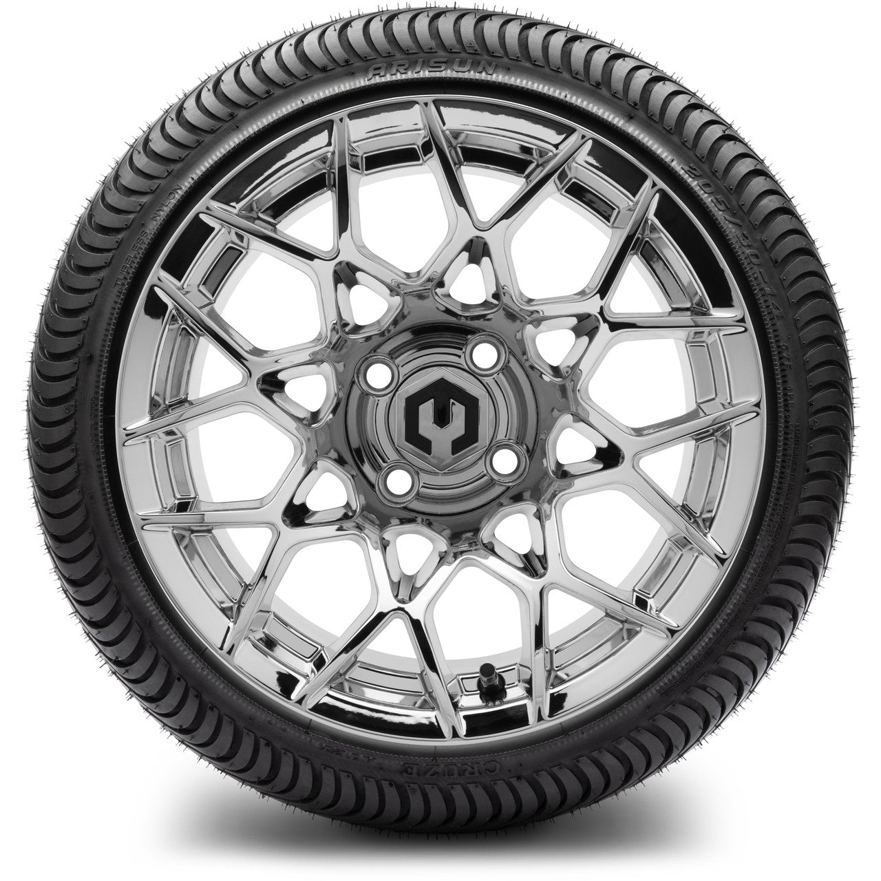 MODZ® 14" Blitz Chrome Wheels & Street Tires Combo (MODZ Street Fox Radial 205/40-14)