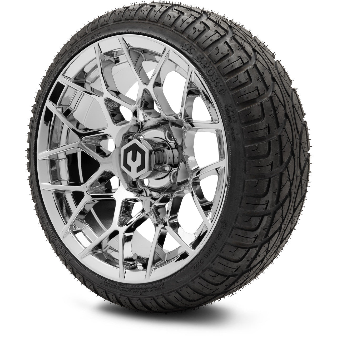 MODZ® 14" Blitz Chrome Wheels & Street Tires Combo (Odyssey Tesseract Steel Belted Radial 215/35-14)