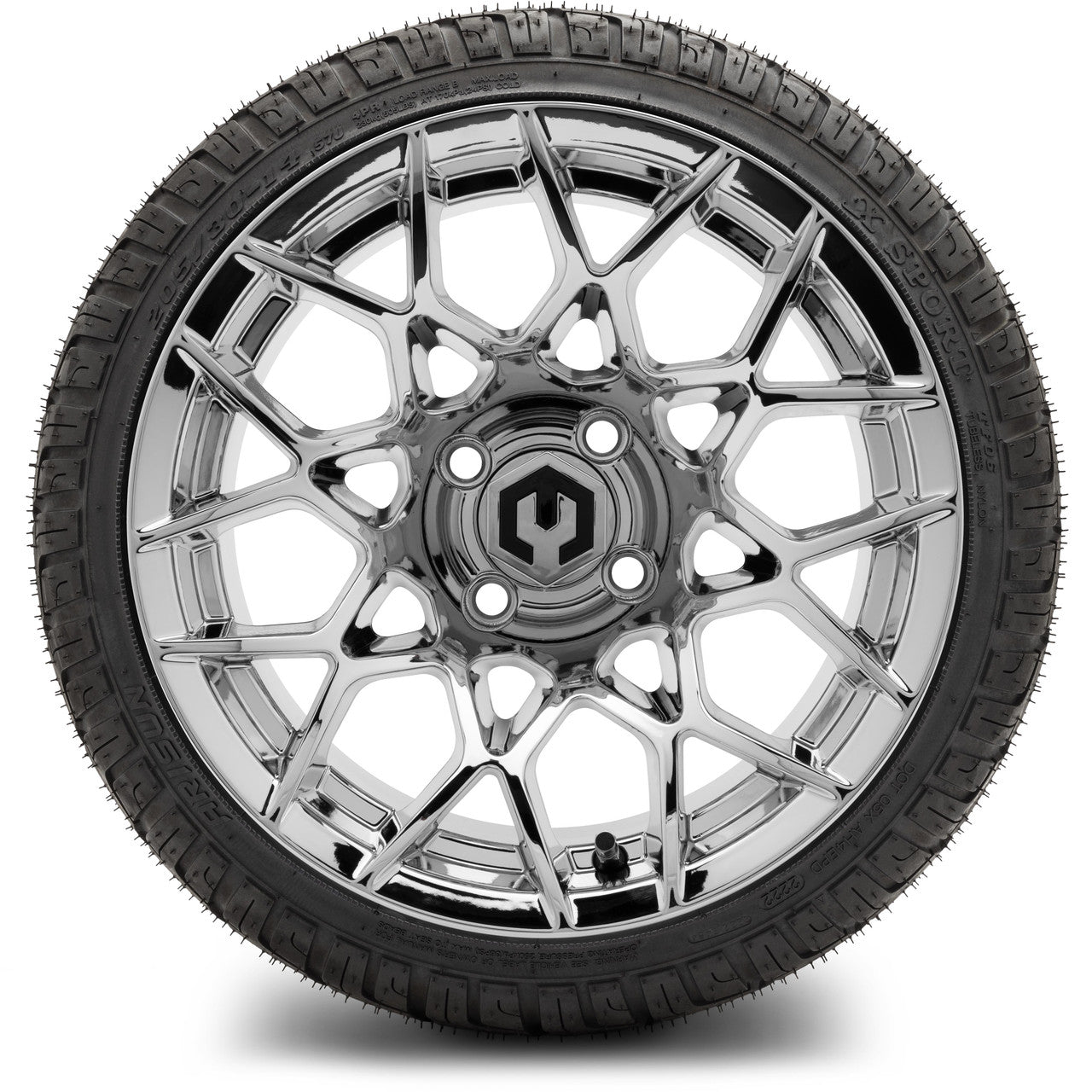 MODZ® 14" Blitz Chrome Wheels & Street Tires Combo (Odyssey Tesseract Steel Belted Radial 215/50-14)