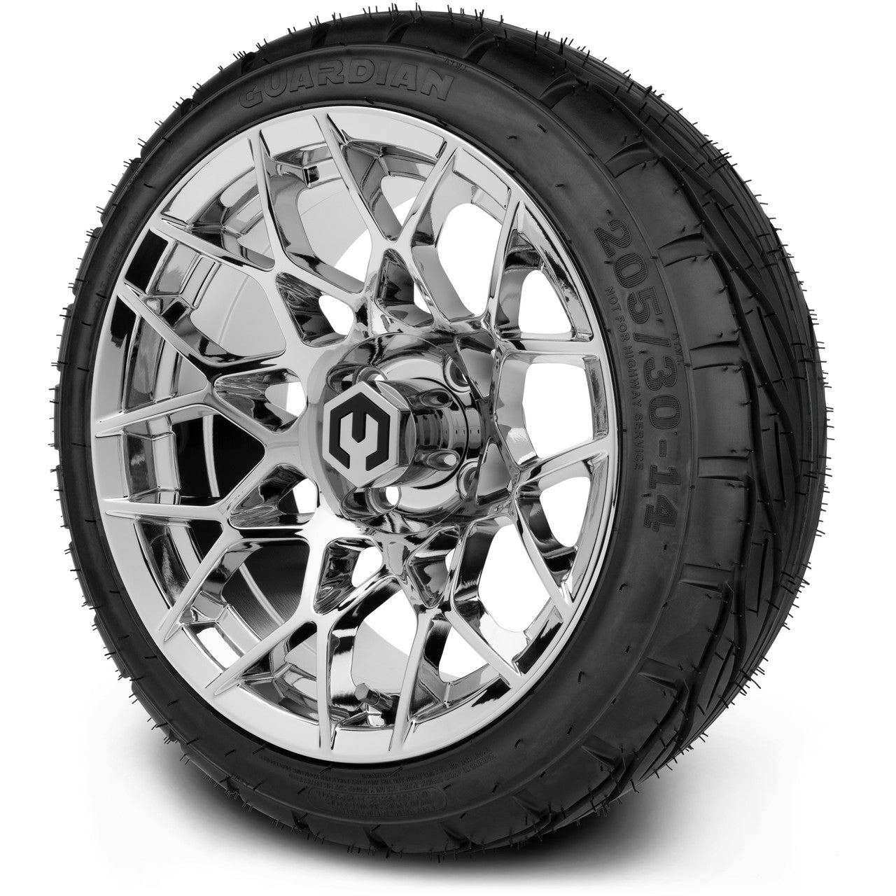 MODZ® 14" Blitz Chrome Wheels & Street Tires Combo (Odyssey Tesseract Steel Belted Radial 215/35-14)