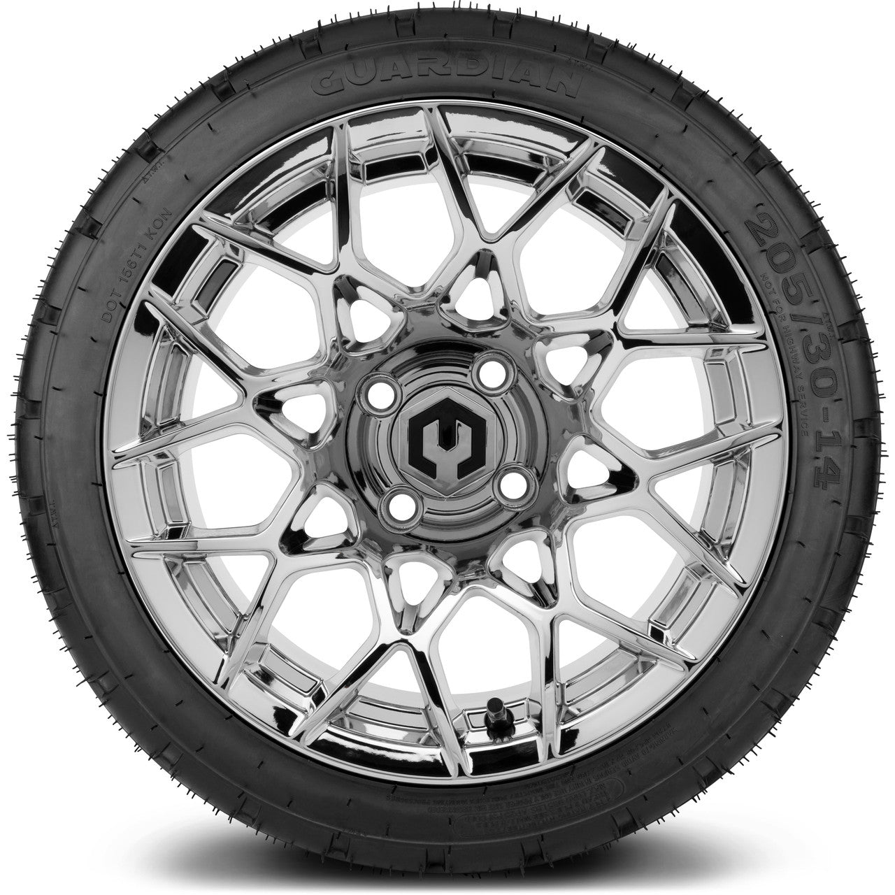 MODZ® 14" Blitz Chrome Wheels & Street Tires Combo (Odyssey Tesseract Steel Belted Radial 215/35-14)