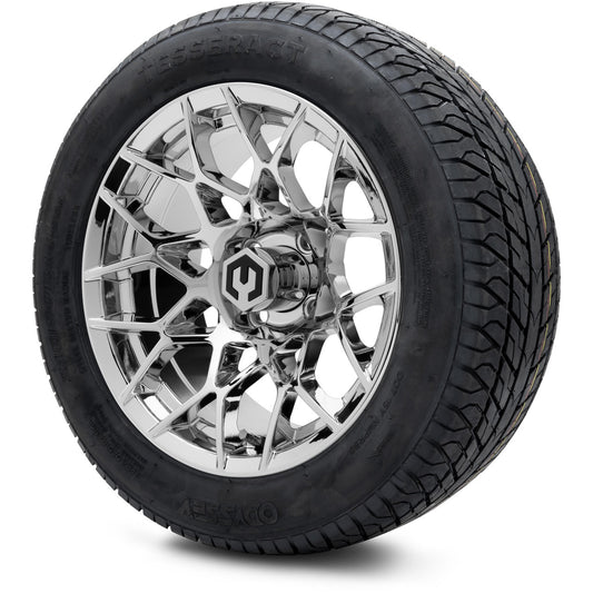 MODZ® 14" Blitz Chrome Wheels & Street Tires Combo (Odyssey Tesseract Steel Belted Radial 215/50-14)
