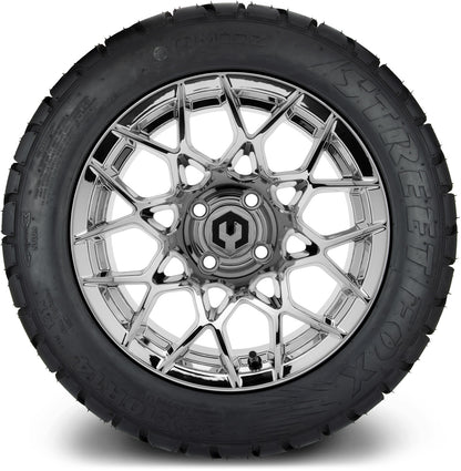 MODZ® 14" Blitz Chrome Wheels & Street Tires Combo (Odyssey Tesseract Steel Belted Radial 215/35-14)