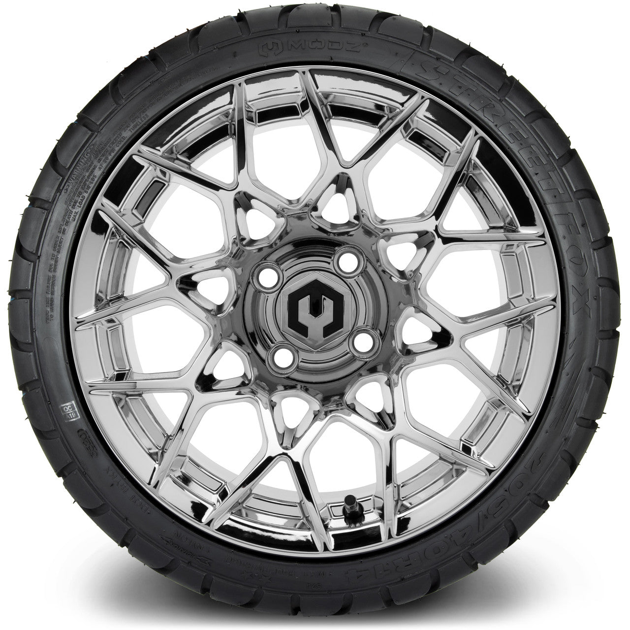 MODZ® 14" Blitz Chrome Wheels & Street Tires Combo (Arisun Cruze 205/30-14)