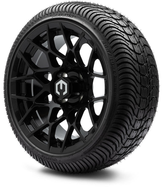 MODZ® 14" Blitz Glossy Black Wheels & Street Tires Combo (Arisun Cruze 205/30-14)