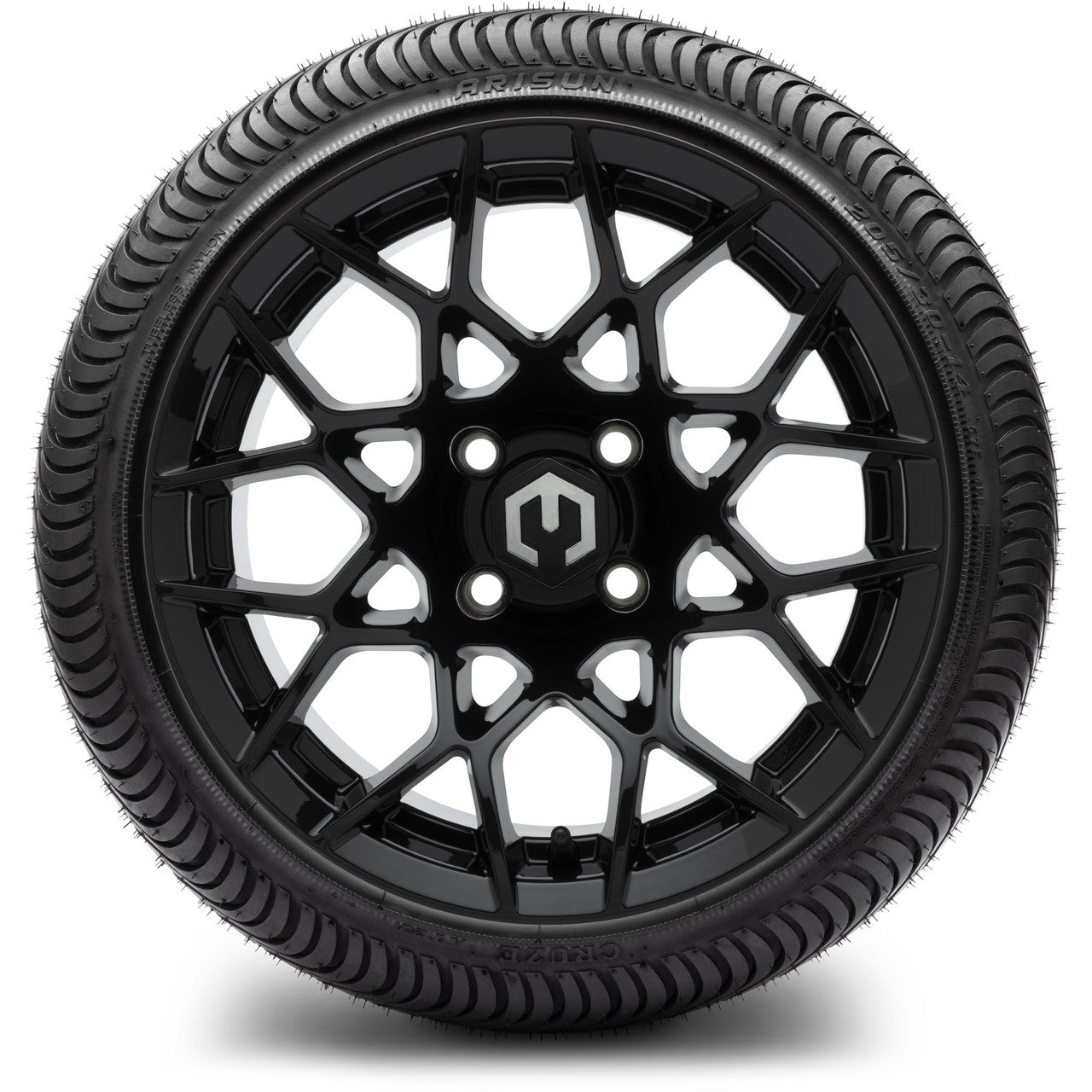 MODZ® 14" Blitz Glossy Black Wheels & Street Tires Combo (MODZ Street Fox Radial 23x10-14)