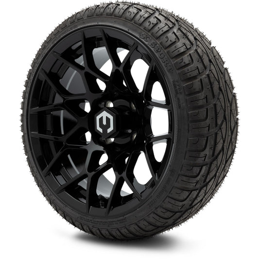 MODZ® 14" Blitz Glossy Black Wheels & Street Tires Combo (Arisun X-Sport 205/30-14)