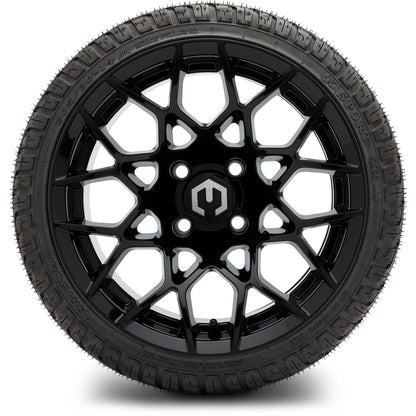 MODZ® 14" Blitz Glossy Black Wheels & Street Tires Combo (MODZ Street Fox Radial 23x10-14)