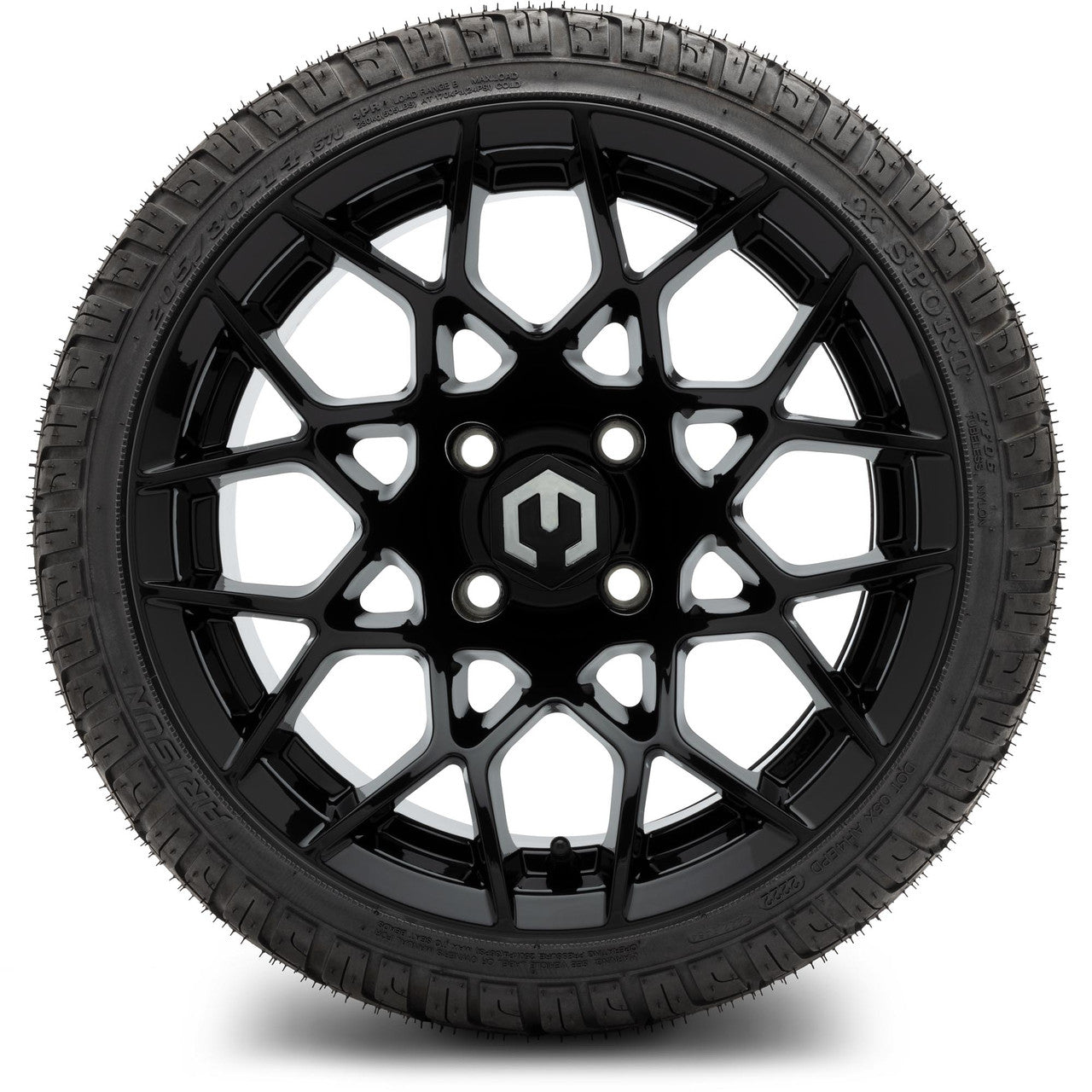 MODZ® 14" Blitz Glossy Black Wheels & Street Tires Combo (Arisun Cruze 205/30-14)