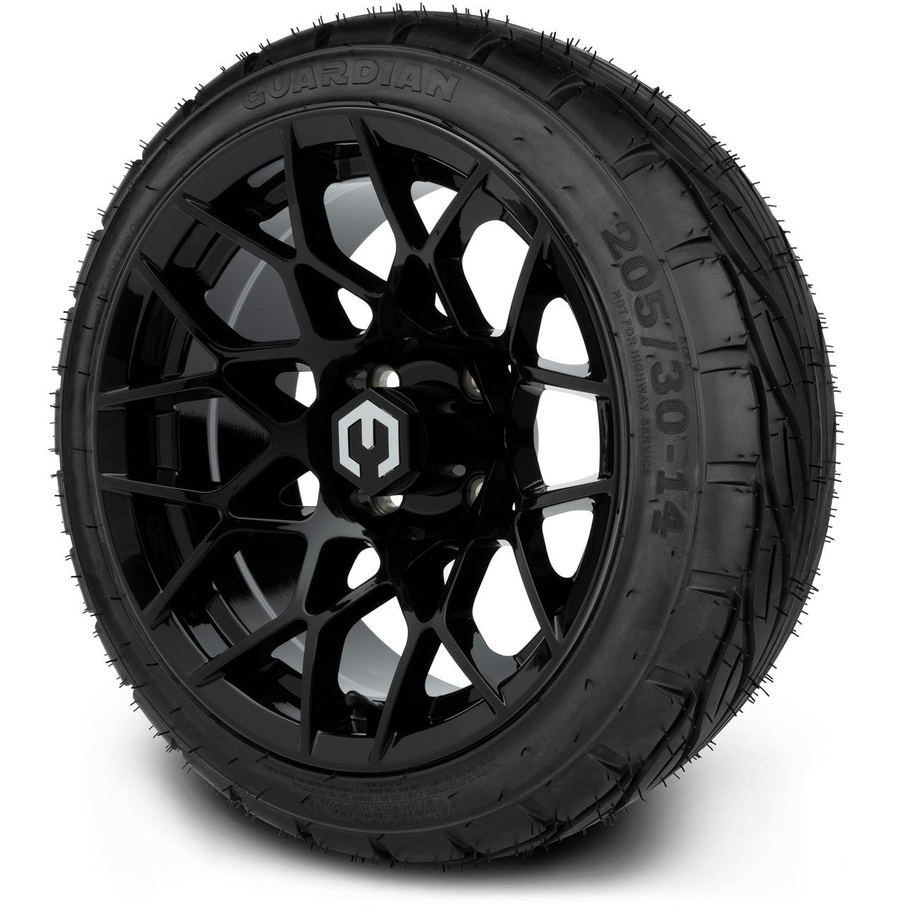 MODZ® 14" Blitz Glossy Black Wheels & Street Tires Combo (Arisun Cruze 205/30-14)