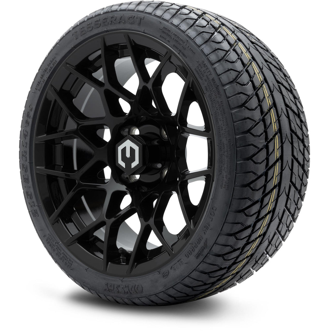 MODZ® 14" Blitz Glossy Black Wheels & Street Tires Combo (Odyssey Tesseract Steel Belted Radial 215/35-14)