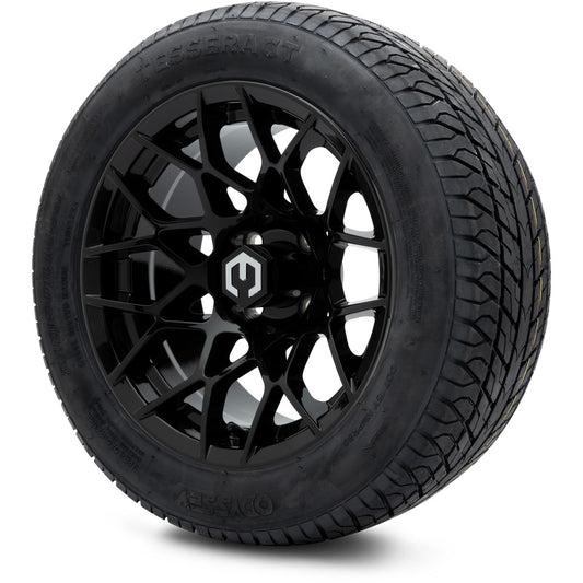 MODZ® 14" Blitz Glossy Black Wheels & Street Tires Combo (Odyssey Tesseract Steel Belted Radial 215/50-14)