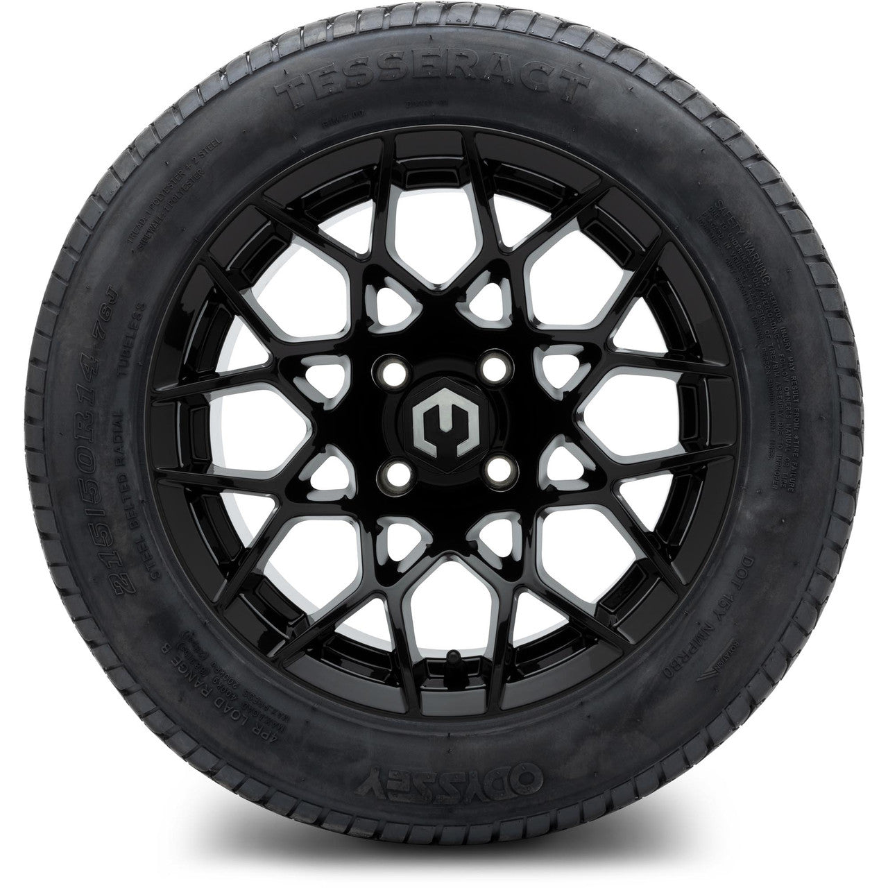 MODZ® 14" Blitz Glossy Black Wheels & Street Tires Combo (Odyssey Tesseract Steel Belted Radial 215/35-14)