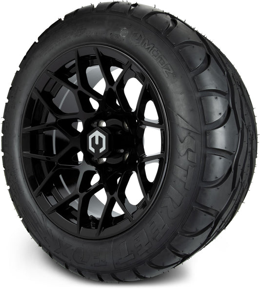 MODZ® 14" Blitz Glossy Black Wheels & Street Tires Combo (MODZ Street Fox Radial 23x10-14)