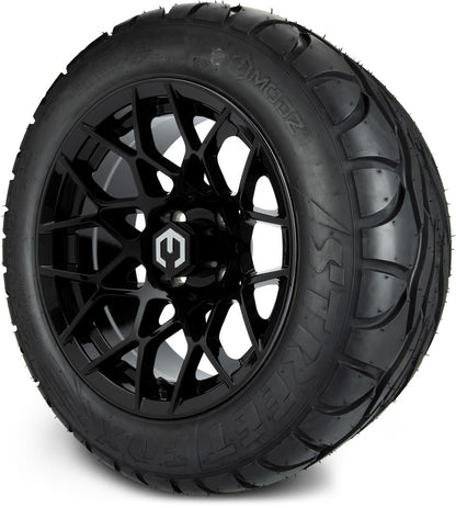 MODZ® 14" Blitz Glossy Black Wheels & Street Tires Combo (Arisun Cruze 205/30-14)