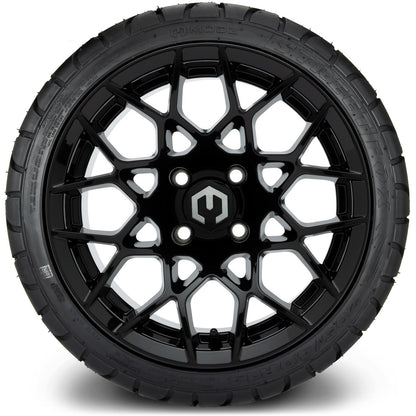 MODZ® 14" Blitz Glossy Black Wheels & Street Tires Combo (MODZ Street Fox Radial 205/40-14)