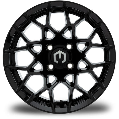 MODZ® 14" Blitz Glossy Black Wheels & Street Tires Combo (MODZ Guardian 205/30-14)
