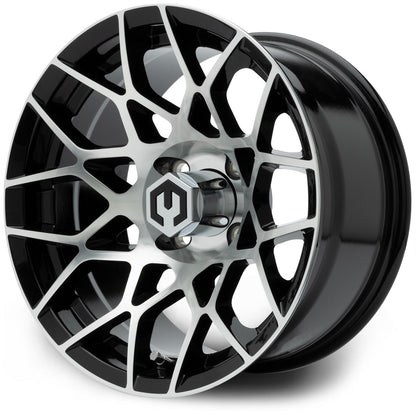 MODZ® 14" Blitz Machined Black Wheels & Street Tires Combo (Arisun X-Sport 205/30-14)