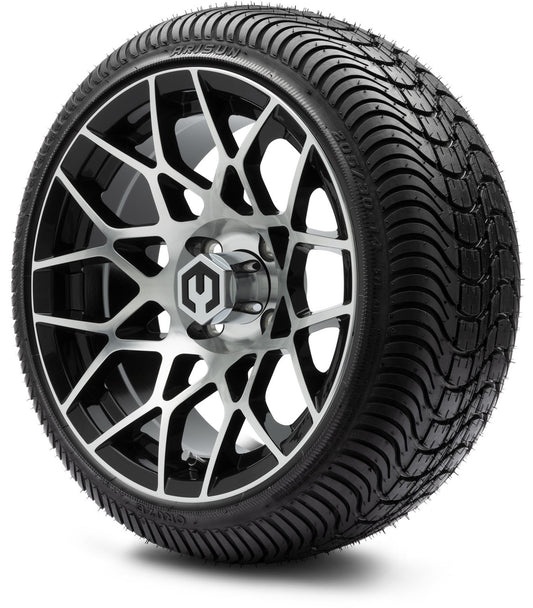 MODZ® 14" Blitz Machined Black Wheels & Street Tires Combo (Arisun Cruze 205/30-14)