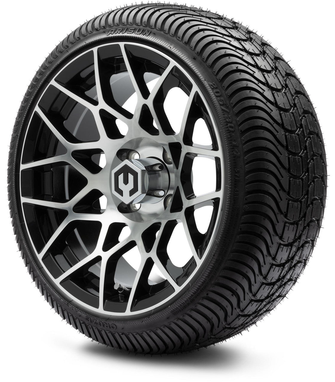 MODZ® 14" Blitz Machined Black Wheels & Street Tires Combo (MODZ Street Fox Radial 205/40-14)